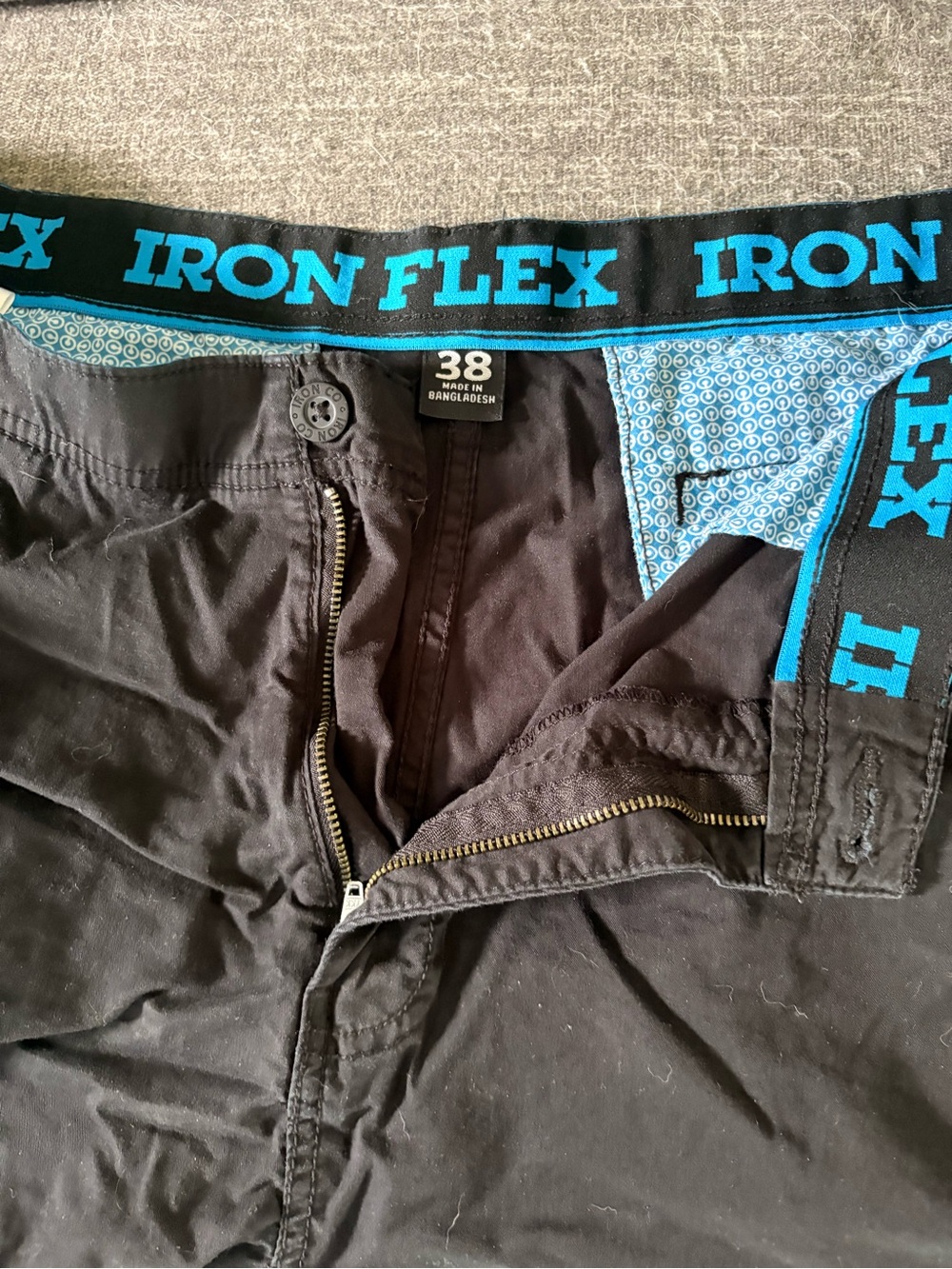 Men's Black Cargo Shorts with Blue Trim - Size 38